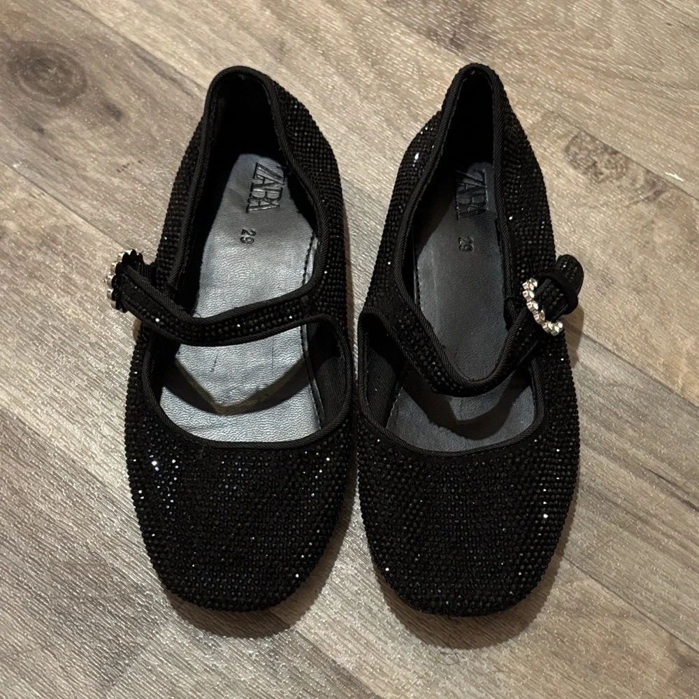 Zara Black Rhinestone Mary Jane Flats